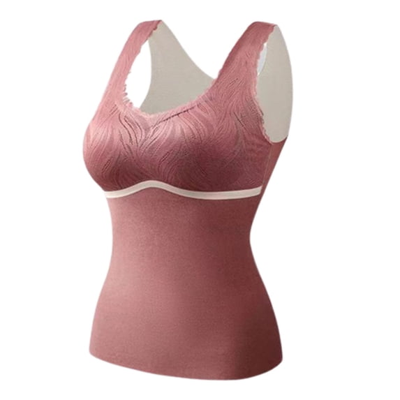 YWDJ Tank Top for Women with Built in Bra Plus Size Woman's Solid Color Derong Warm Vest With Chest Cushion Sleeveless Skinny FitTopRedXXL