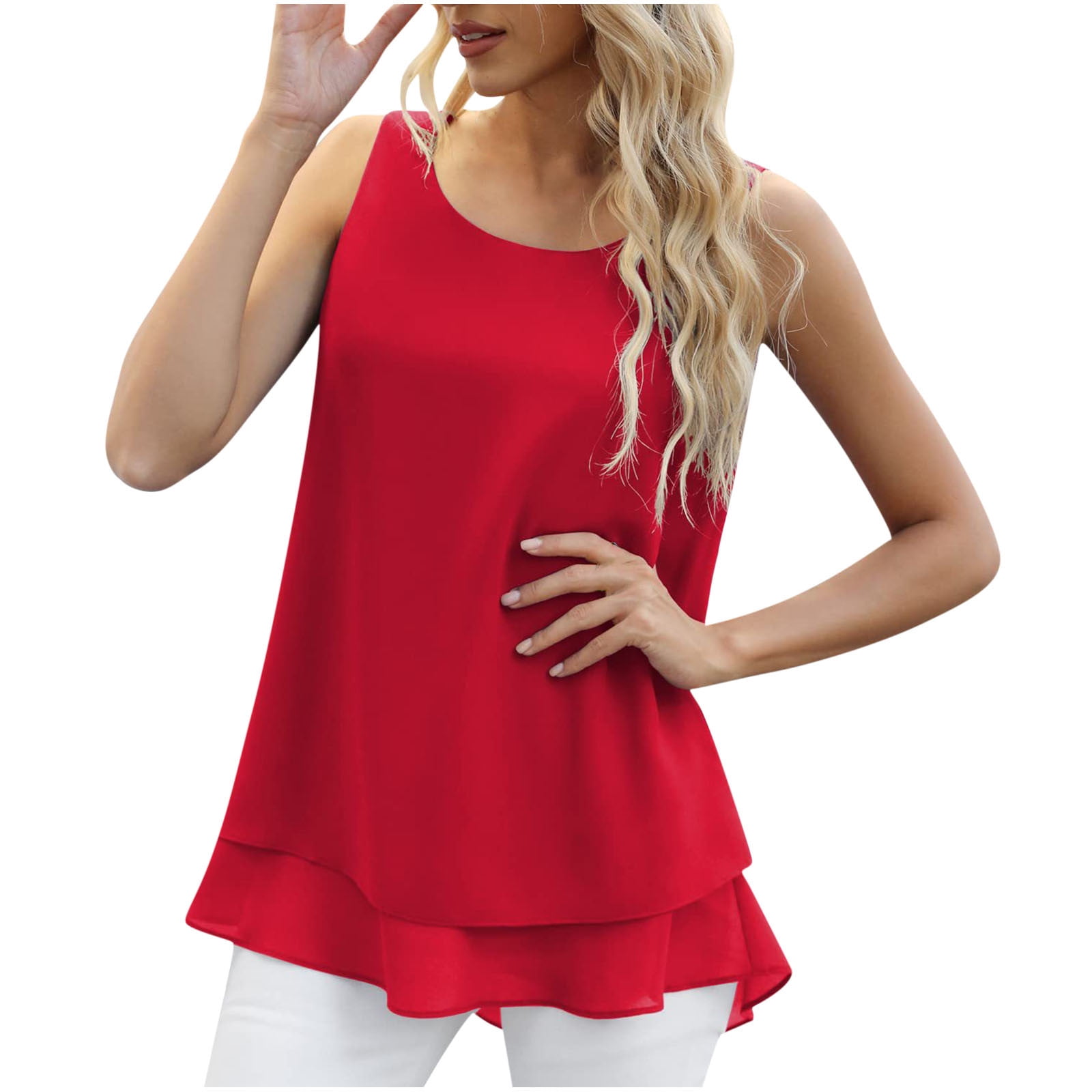 Womens Tank Tops,Dressy Casual Loose Fit Long Length Camisole Summer Top  For Women Solid Color Plain Basic Shirt Sleeveless Blouses Fashion 2023  Plus