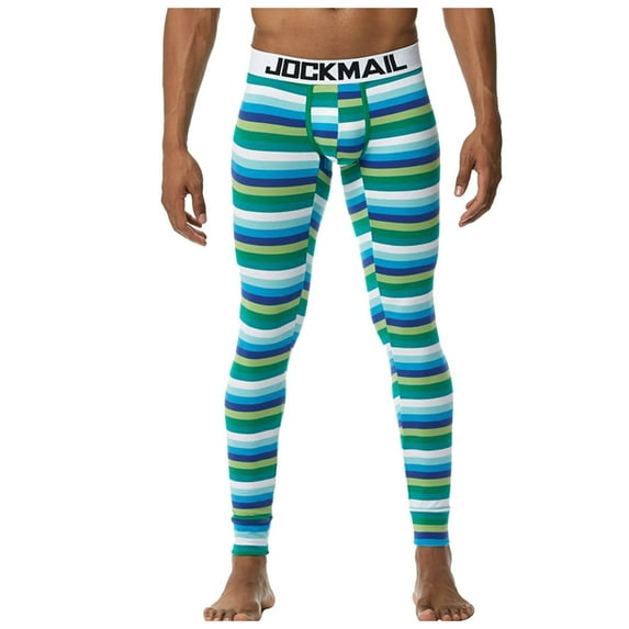 YWDJ Thermal Underwear for Men Men Fashion Trend Base Warm Pants Thin U-Shaped Design Rainbow Pants Green M