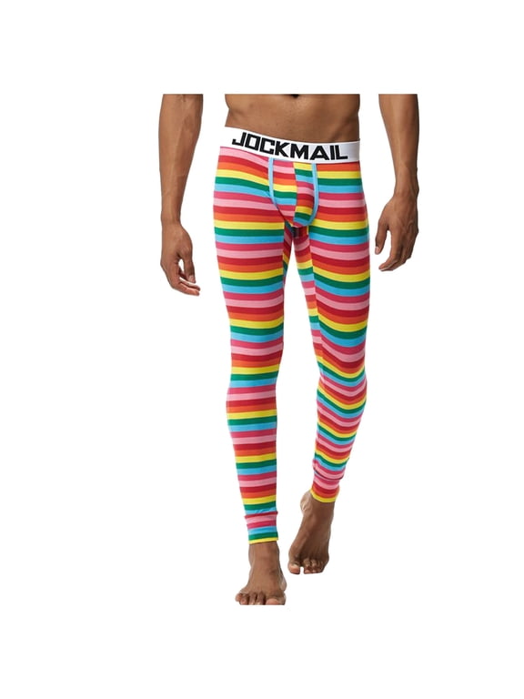 Thermal Underwear for Men Men Fashion Trend Base Warm Pants Thin U-Shaped Design Rainbow Pants Red XL