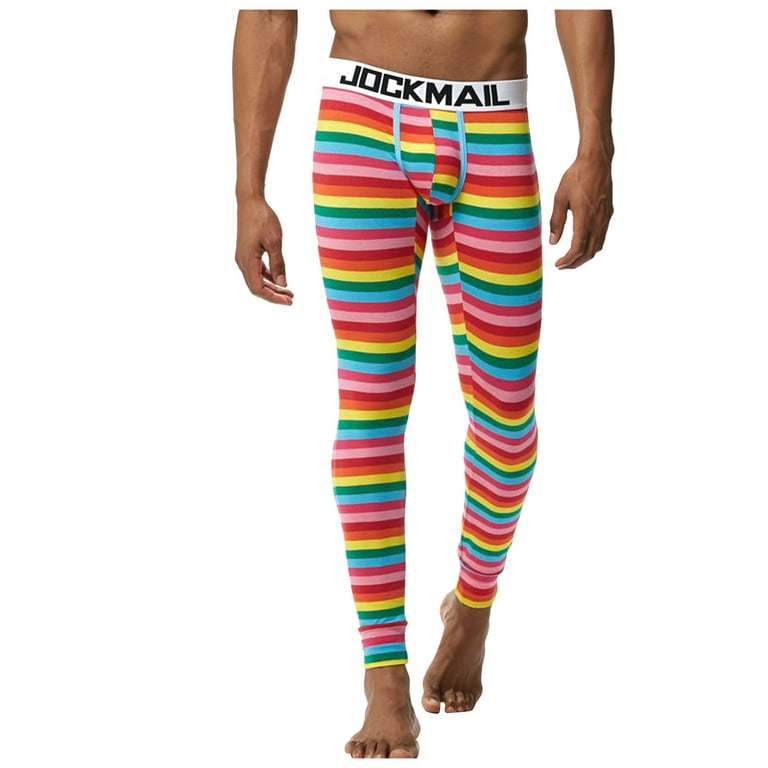 YWDJ Thermal Underwear for Men Men Fashion Trend Base Warm Pants Thin  U-Shaped Design Rainbow Pants Red XXL
