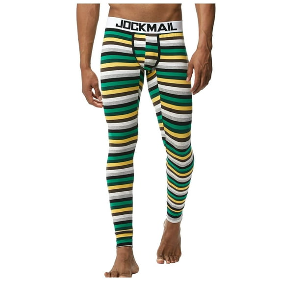 YWDJ Thermal Underwear for Men Men Fashion Trend Base Warm Pants Thin U-Shaped Design Rainbow Pants Yellow XXL