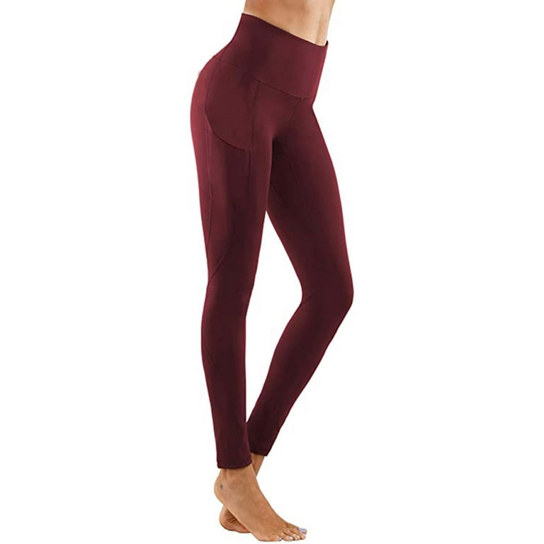 YWDJ Tights for Women Workout Gym Long Length with Pockets Running Sports  Yogalicious Utility Dressy Everyday Soft Solid Color Pocket Fitness Stretch  Leggings Gym Full Length Active Pants Wine S 