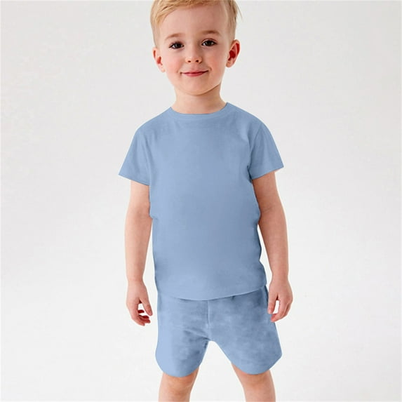 YWDJ Toddler Baby Boys Girl Comfortable Color Short Sleeve Cotton T-shirt Shorts Set Blue 5-6T