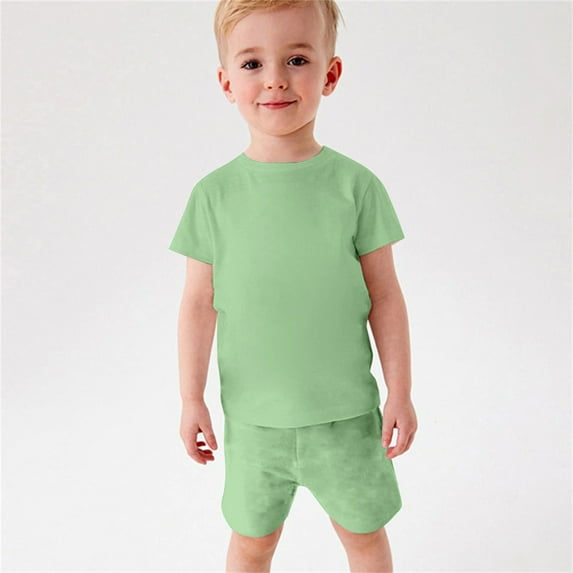 YWDJ Toddler Baby Boys Girl Comfortable Color Short Sleeve Cotton T-shirt Shorts Set Green 13-14T
