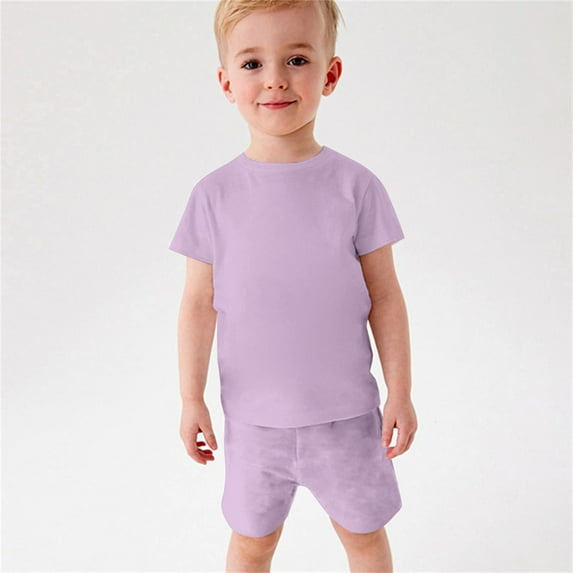YWDJ Toddler Baby Boys Girl Comfortable Color Short Sleeve Cotton T-shirt Shorts Set Purple 3-4T