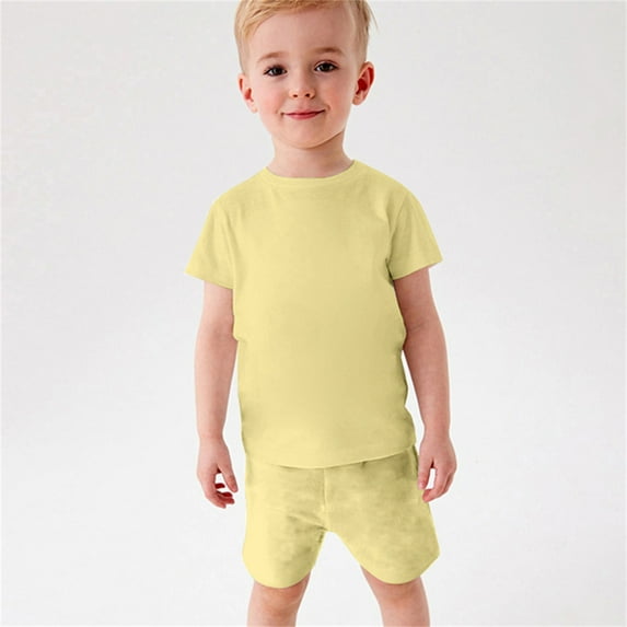 YWDJ Toddler Baby Boys Girl Comfortable Color Short Sleeve Cotton T-shirt Shorts Set Yellow 5-6T
