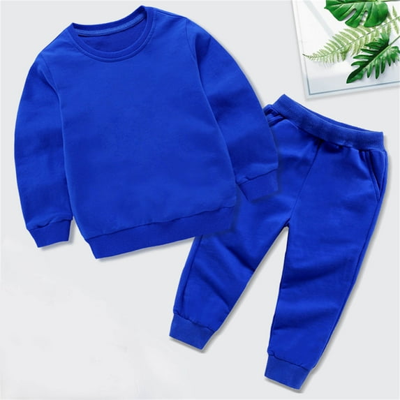 YWDJ Toddler Baby Boys Girls Candy Color Solid Color Leggings Casual Kids Sports Pants Hoodies Set Blue 5-6T