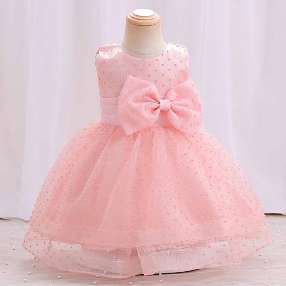 YWDJ Toddler Baby Girls Childrens Sleeveless Lace Bow Mesh Dress Gauze Dress Princess Dress Pink 1-2T