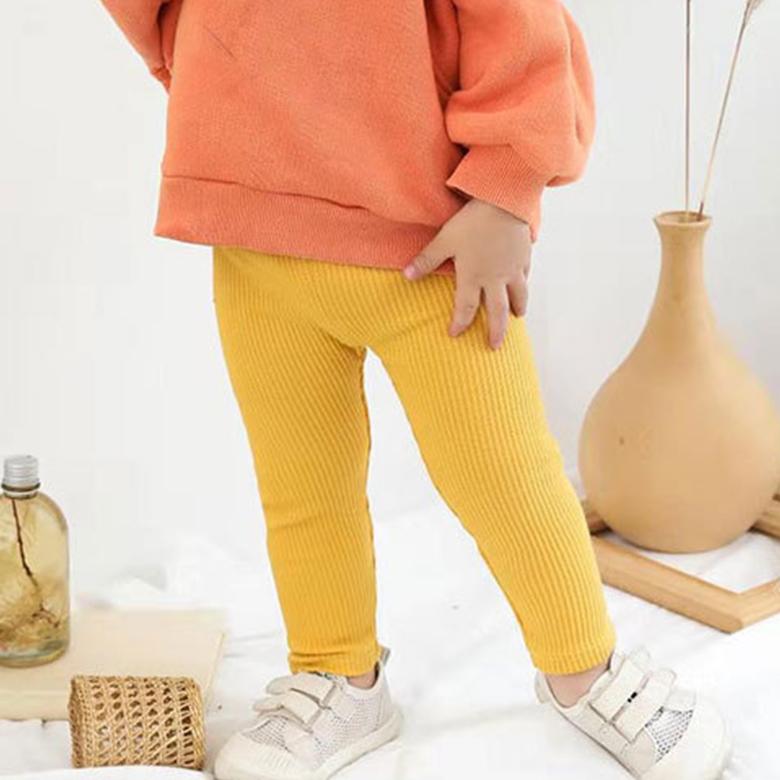 YWDJ Toddler Girl Pants Ribbed Lace Cuff Baby Leggings Yellow 12 Months ...