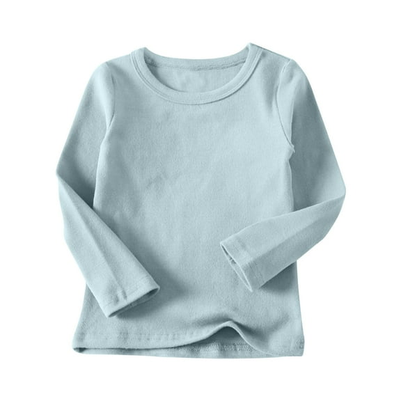 YWDJ Toddler Girl Shirts Cute Tops Kids Boys Tee Fashion Solid Color Round Neck Long Sleeve Tops Sky Blue 3T