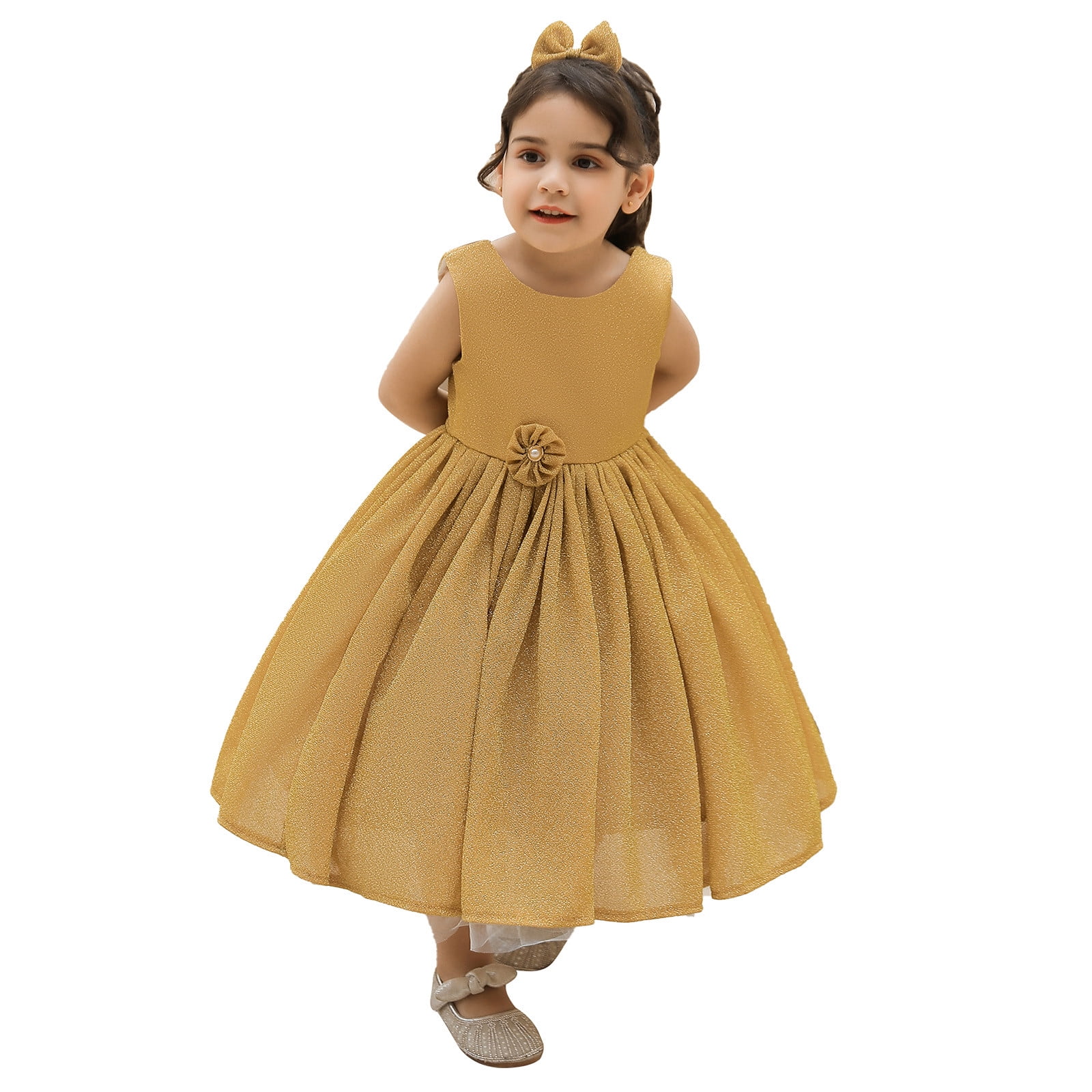 YWDJ Toddler Girls Dresses 6M 5T Bowknot Sequins Birthday Party Gown Long Dresses Headb Suit Gold 6 12Months Walmart