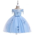 thumbnail image 1 of YWDJ Toddler Girls Net Yarn Mesh Bow Ruffles Birthday Party Gown Long Dresses Sky Blue 5T, 1 of 8