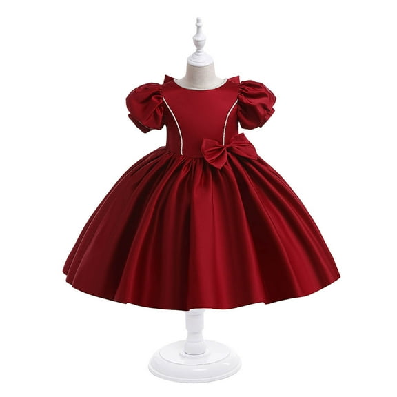 YWDJ Toddler Girls Puff Sleeve Bow Ruffles Birthday Party Gown Long Dresses Red 4T