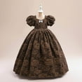 thumbnail image 1 of YWDJ Toddler Girls Puff Sleeve Flower Bow Ruffles Birthday Party Gown Long Dresses Coffee 11T, 1 of 9