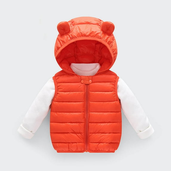 YWDJ Toddler Kids Baby Boys Girls Fashion Cute Solid Color Windproof Padded Clothes Jacket Hooded Coat Orange 3T