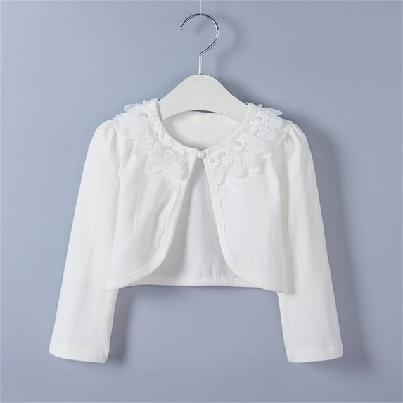 YWDJ Toddler Kids Baby Girls Fashion Cute Color Long Sleeved Lace Princess Cardigan Shawl Coat White 8-9T