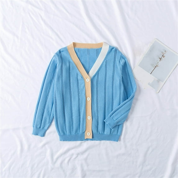 YWDJ Toddler Kids Baby Girls Fashion Cute Color Long Sleeved Thin Style Button Cardigan Coat Blue 4-5T