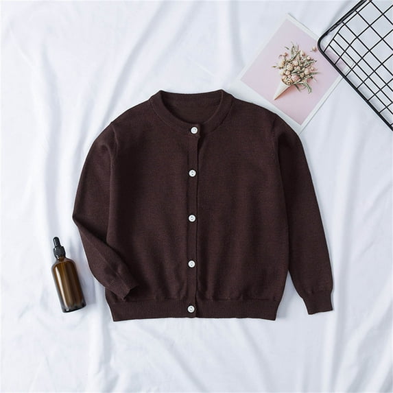 YWDJ Toddler Kids Baby Girls Fashion Cute Color Long Sleeved Thin Style Button Cardigan Coat Brown 5-6T