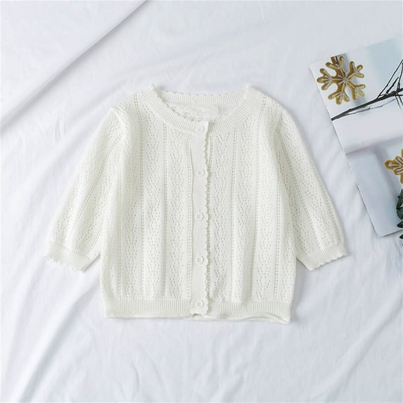 YWDJ Toddler Kids Baby Girls Fashion Cute Color Long Sleeved Thin Style Button Cardigan Coat White 2-3T