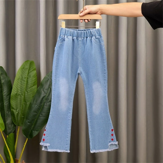 YWDJ Toddler Kids Baby Girls Fashion Cute Sweet Boe Flared Pants Trousers Jeans Pants Red 3-4Years