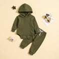 thumbnail image 1 of YWDJ Toddler Kids Boys Girls Fashion Cute Solid Color Long Sleeve Hooded Romper Pants Suit Army Green 12 Months, 1 of 9