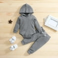 thumbnail image 1 of YWDJ Toddler Kids Boys Girls Fashion Cute Solid Color Long Sleeve Hooded Romper Pants Suit Gray 6 Months, 1 of 9