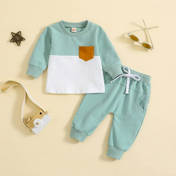 YWDJ Toddler Kids Boys Girls Fashion Cute Solid Color Long Sleeve Pocket Hooded Sweatpants Suit Green 2-3T