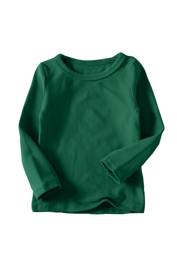 YWDJ Toddler Kids Boys Girls Shirts Fashion Solid Color Round Neck Long Sleeve Top Army Green 4T