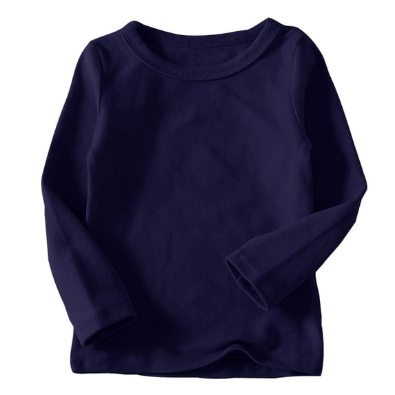 YWDJ Toddler Kids Boys Girls Shirts Fashion Solid Color Round Neck Long Sleeve Top Navy 6 Months