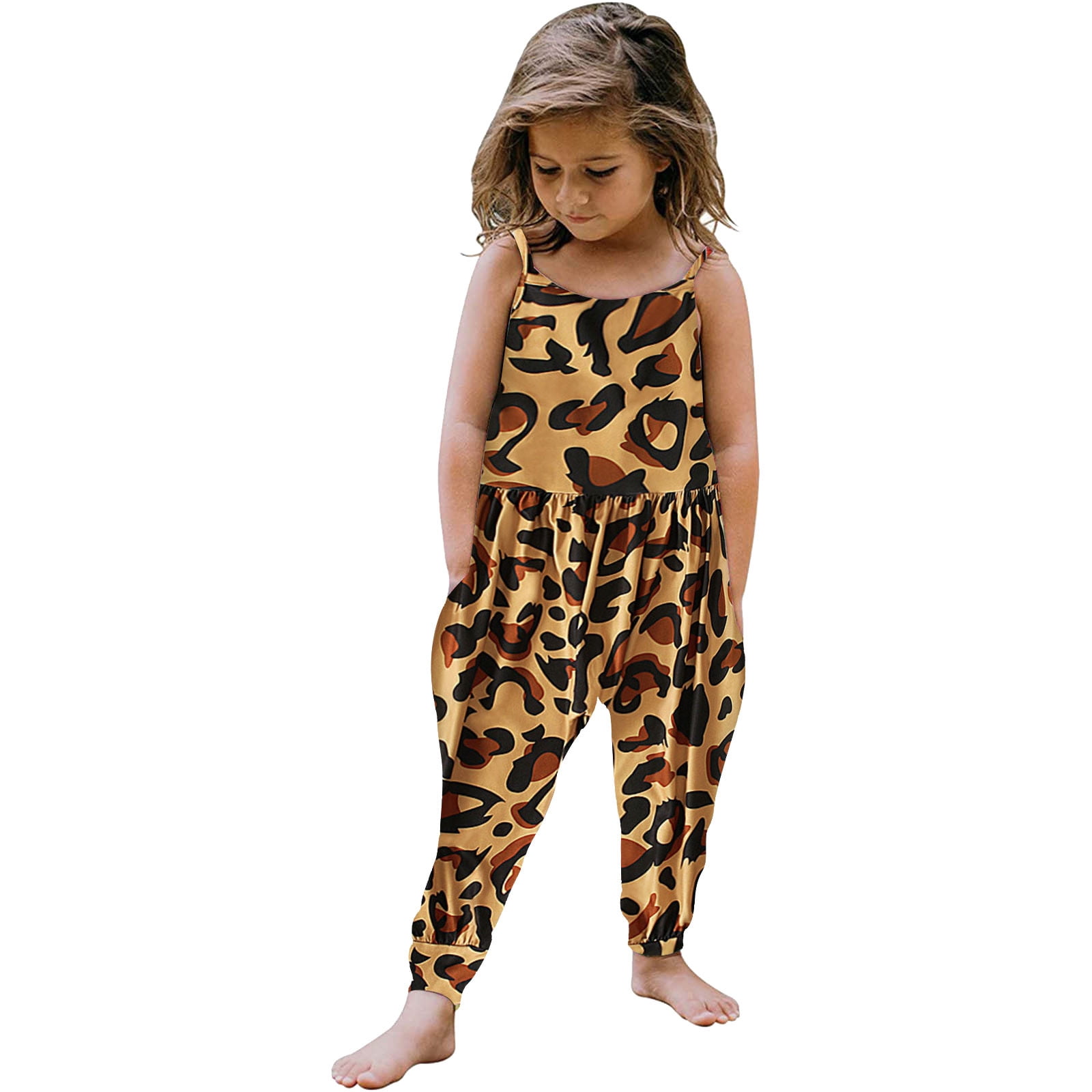YWDJ Toddler Kids Boys Girls Summer Fashion Cute Leopard Print Suspenders Romper Jumpsuit Brown 5Years