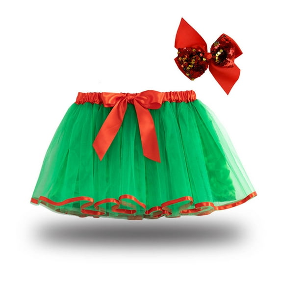 YWDJ Toddler Skirts for Girls Toddler Baby Girls Cute Christmas Net Yarn Princess Skirt Multi-color Skirt Bow Hairpin Suit Green 4T