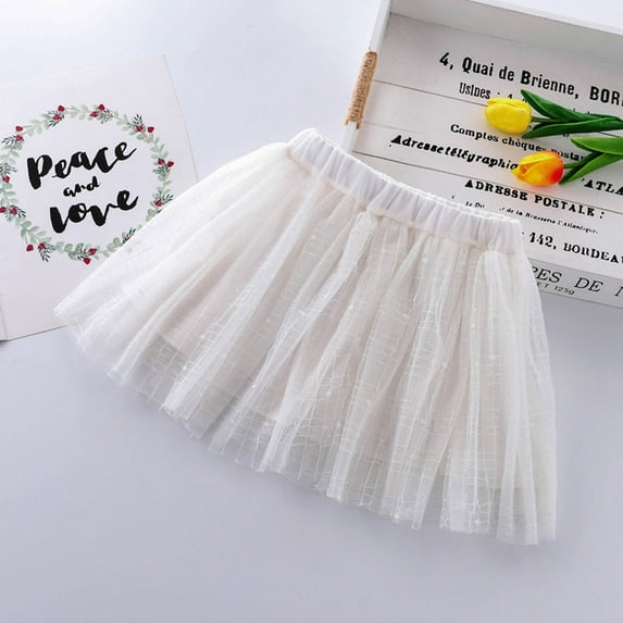 YWDJ Toddler Skirts for Girls Toddler Girls Cute Party Dance Solid Color Embroidery Net Yarn Tulle Princess Dress Skirt White 7-8Years