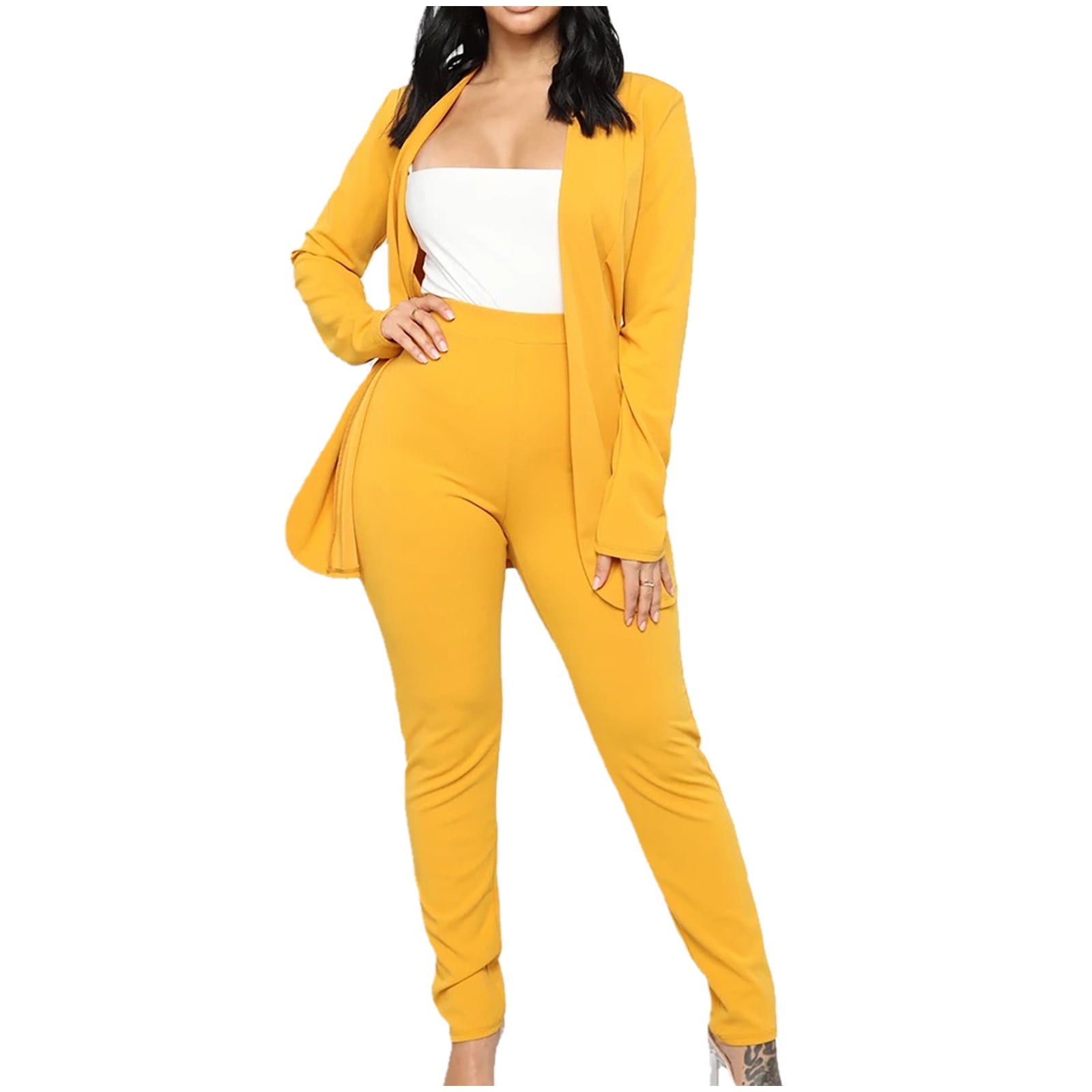 YWDJ Two Piece Outfits for Women Dressy Plus Size Business Attire 2 Piece  Outfits Long Sleeve Coats Tops Solid Long Pants SetsRedXL 