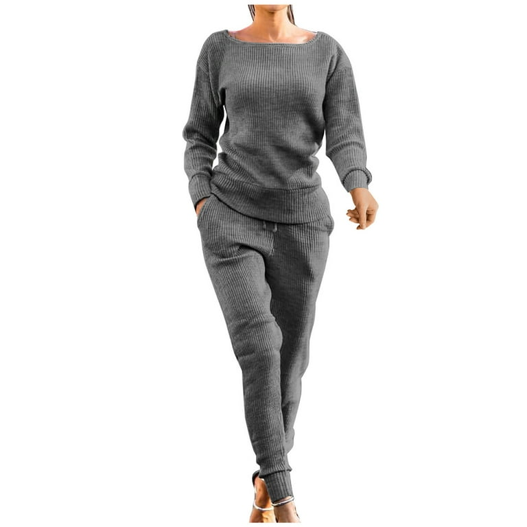 YWDJ Two Piece Outfits for Women Going out Plus Size Casual Knit Sweater  Jacket And Knit Sling Autumn Winter Top Gray S 