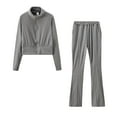 thumbnail image 1 of YWDJ Two Piece Outfits for Women Going out Plus Size Fashion Zipper Solid Color Sweat Shirt Top And Pant Tracksuit Sport Suit Gray XXL, 1 of 3