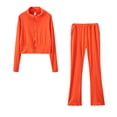thumbnail image 1 of YWDJ Two Piece Outfits for Women Going out Plus Size Fashion Zipper Solid Color Sweat Shirt Top And Pant Tracksuit Sport Suit Orange XXL, 1 of 3