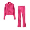 thumbnail image 1 of YWDJ Two Piece Outfits for Women Going out Plus Size Fashion Zipper Solid Color Sweat Shirt Top And Pant Tracksuit Sport Suit Pink S, 1 of 3