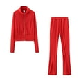 thumbnail image 1 of YWDJ Two Piece Outfits for Women Going out Plus Size Fashion Zipper Solid Color Sweat Shirt Top And Pant Tracksuit Sport Suit Red L, 1 of 3