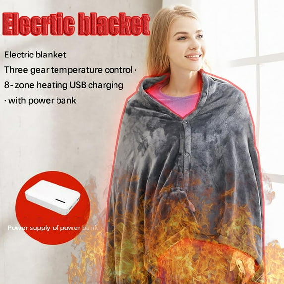 YWDJ USB Electric Heating Shawl Heating Shawl Electric Blanket Charging Coral Fleece Warm Electric Shawl Pad Three-speed Gray