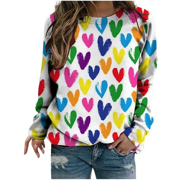 YWDJ Valentine's Day Sweatshirt for Women Graphic Hearts Print with Crew Neck Long Sleeve Multicolor XL