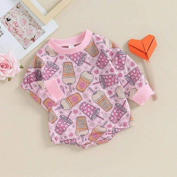 YWDJ Valentines Baby Girls Outfits Valentines Day Infant Baby Girl Long Sleeve Bodysuit Sweatshirt Leotard Oversized Shirt 3-18 Months Pink 12 Months