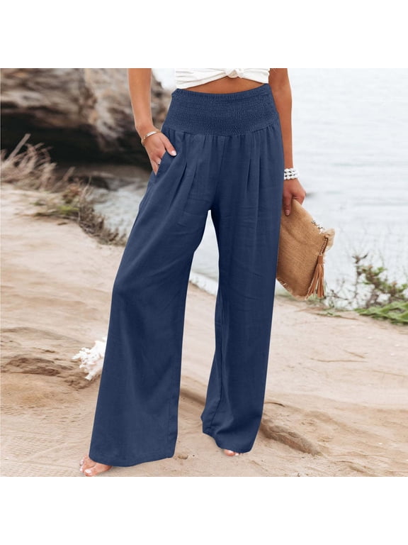 YWDJ Wide Leg Pants for Women Dressy Casual High Waist High Rise Relaxed Fit Baggy Wide Leg Casual Straight Leg Loose Pants Pants Pants A Popular Choice for Everyday Wear Work Casual Event 41-Navy XXL