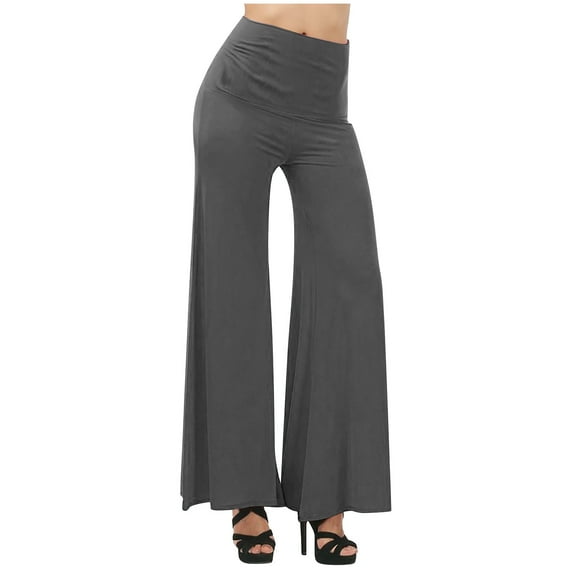 YWDJ Wide Leg Pants for Women Loose High Waist Wide Leg Pants Workout Out Leggings Casual Trousers Yoga Gym Flare Pants Dark Gray M