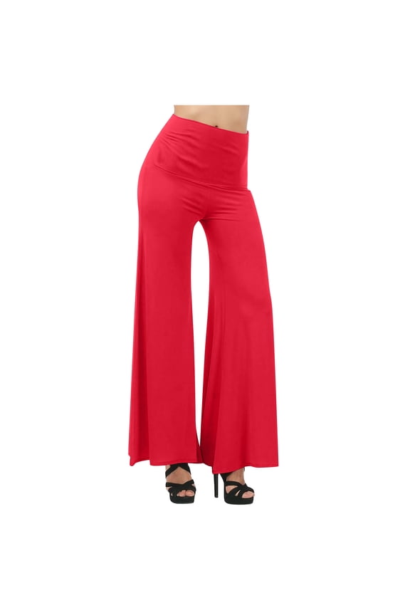 YWDJ Wide Leg Pants for Women Loose High Waist Wide Leg Pants Workout Out Leggings Casual Trousers Yoga Gym Flare Pants Red M