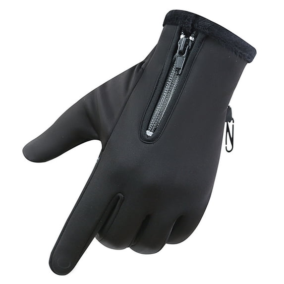 YWDJ Winter Gloves Women Warm fleece windproof waterproof antiskid outdoor sports zipper gloves Black L