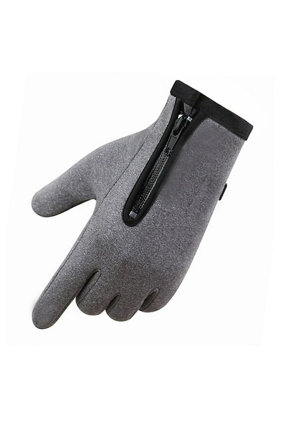 YWDJ Winter Gloves Women Warm fleece windproof waterproof antiskid outdoor sports zipper gloves Gray M