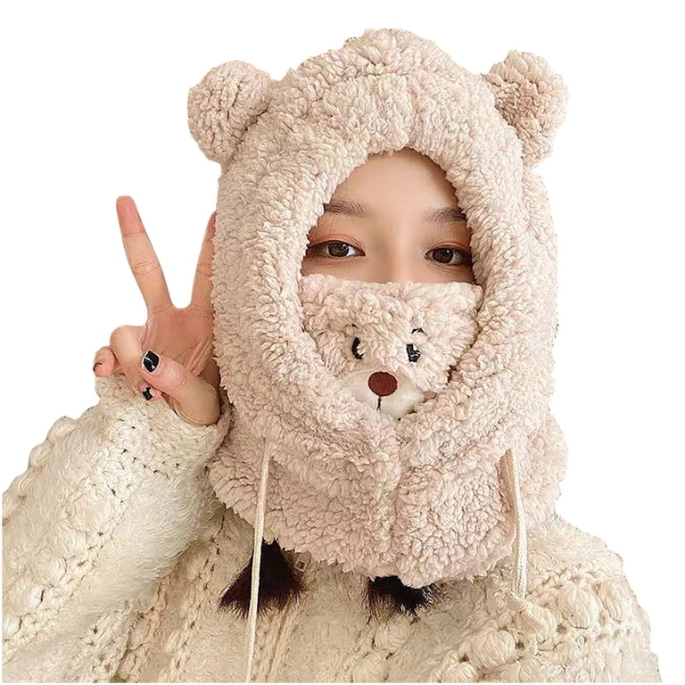 Women Khaki Winter Beanie Hats Knit Ear Flaps Cute Stuffed Bear Ears Fleece CNGYNI Women Winter Beanie Hats Knit Ear Flaps Cute Stuffed  main image 2