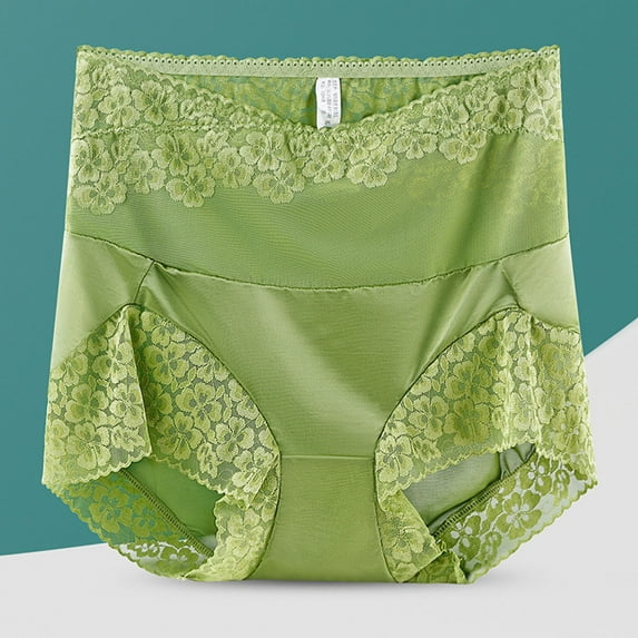 YWDJ Women Brief Panties Breathable Lace Lightweight High Waist No Show Solid Color Underwear High Waisted Lace Tight and Breathable Underwear Panties Green XL