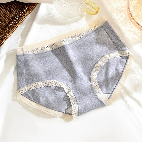 YWDJ Women Brief Panties Cotton Breathable Lace Lightweight No Show Fashion Breathable Soft Stretch Panties Lace The Middle Waisted Briefs Blue XL
